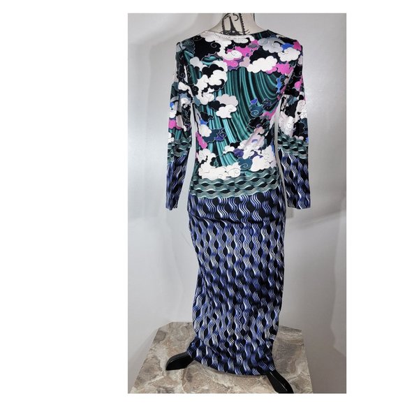 Mary Katrantzou Cloud Print Long Sleeve Jersey Bodycon Midi Dress Size M - Picture 5 of 7